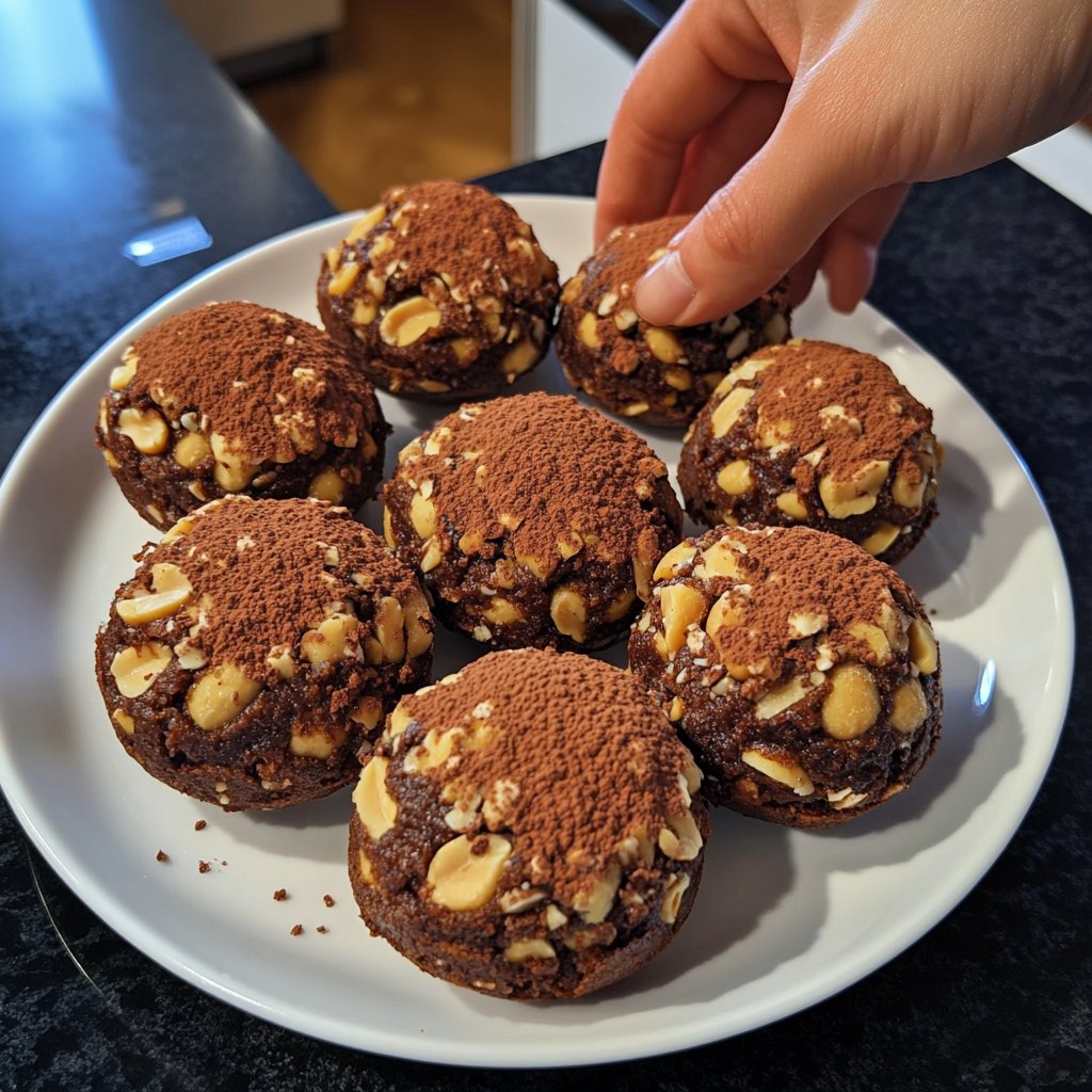 Protein Bällchen mit Erdnuss und Kakao