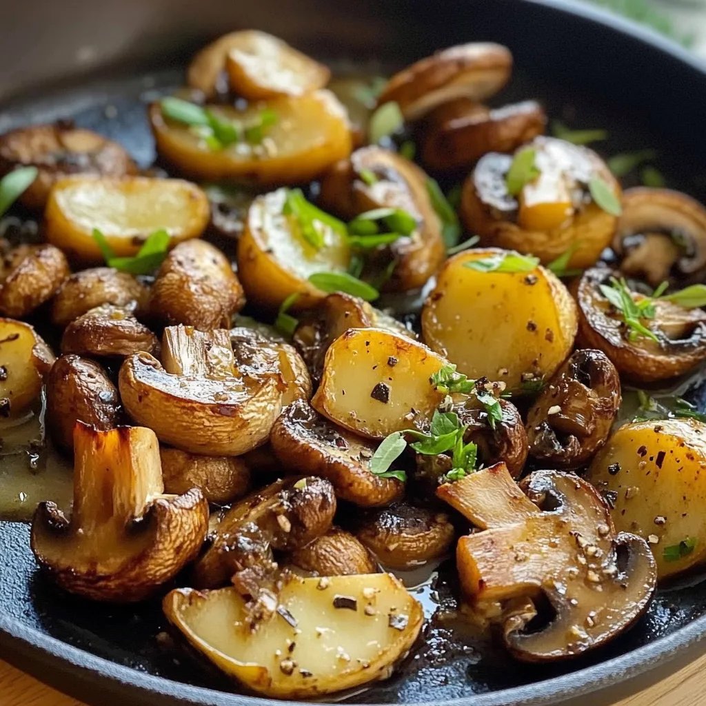 Champignon-Kartoffel-Pfanne mit Frühlingszwiebeln