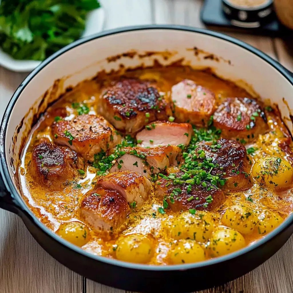 Schweinefilet mit Rinderbauchspeck in Curry-Sahne