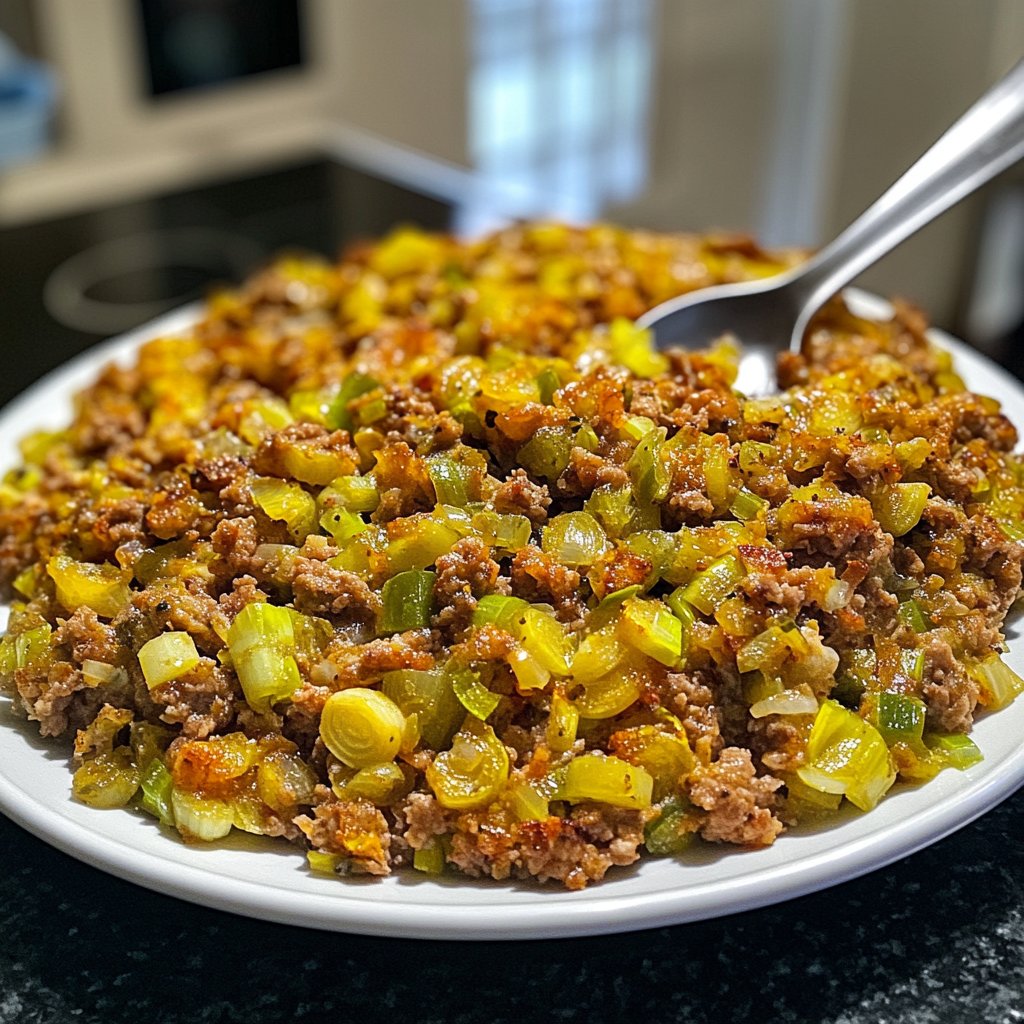Hackfleisch Pfanne mit Lauch