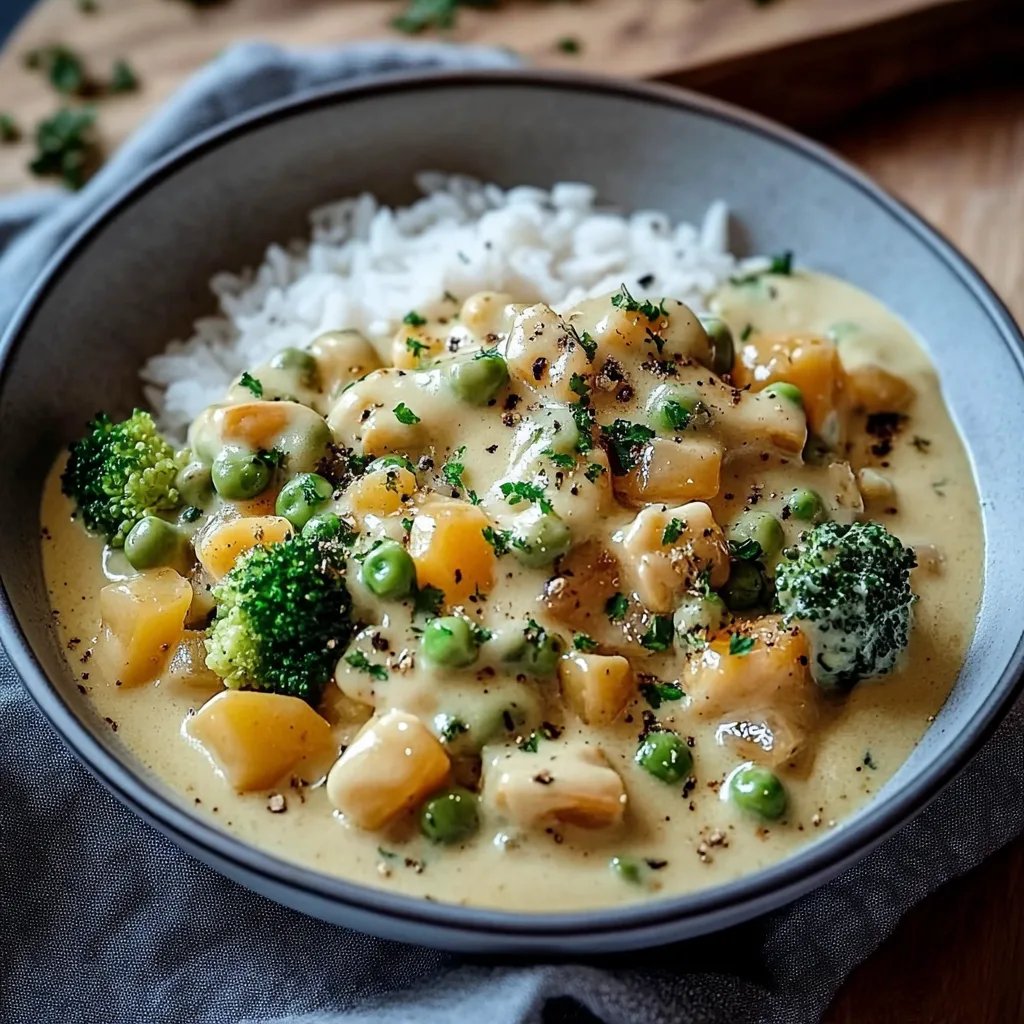 Reis mit Gemüse-Frischkäse-Sauce