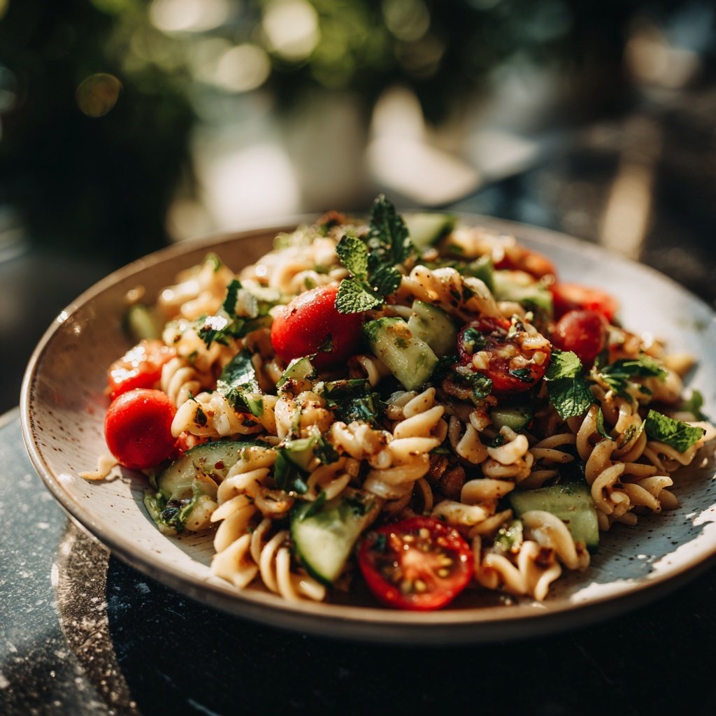 Mediterraner Nudelsalat Mit Gurke