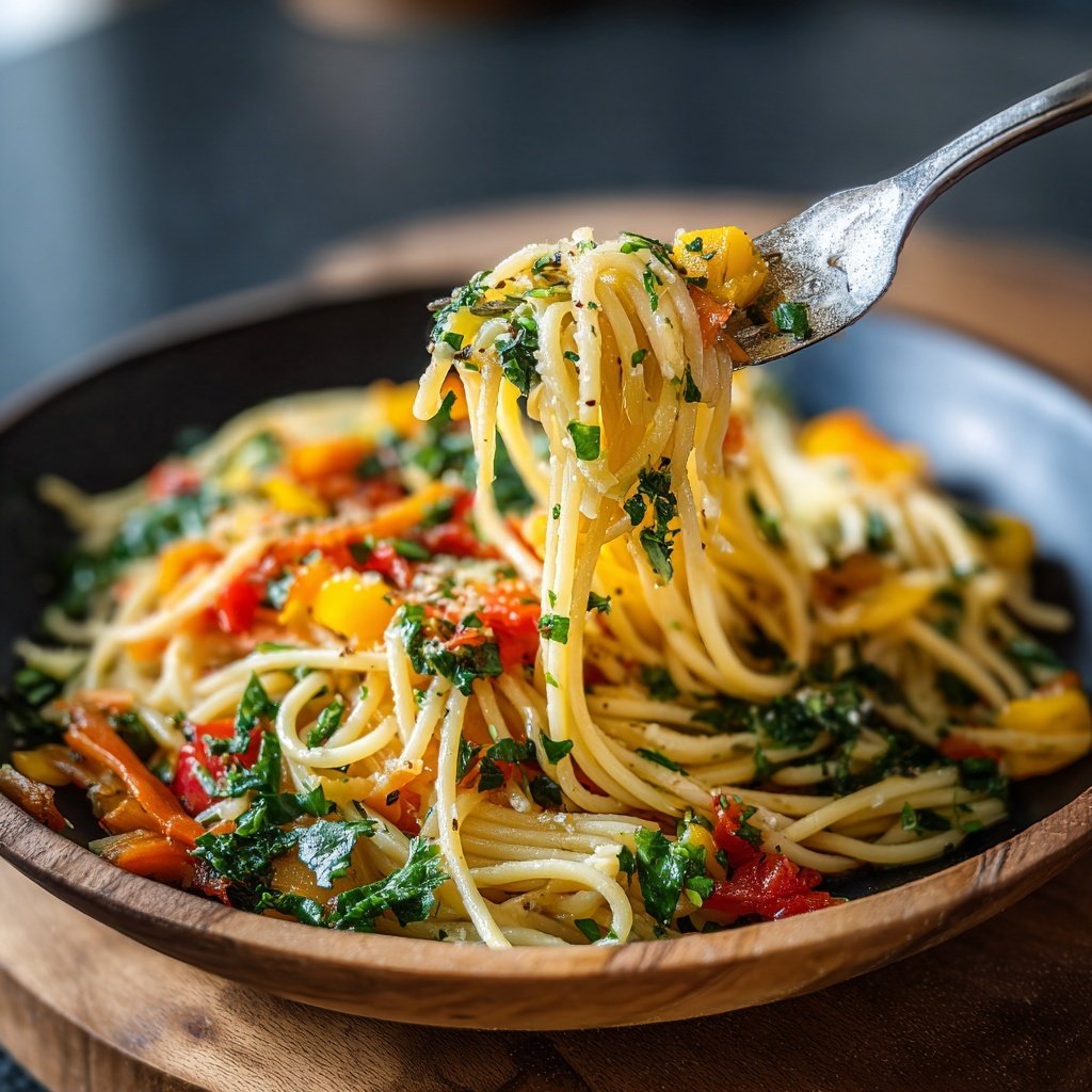 Abendessen mit Pasta und Gemüse